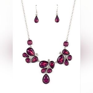 Elegant Purple Teardrop Statement Necklace and Earring Set